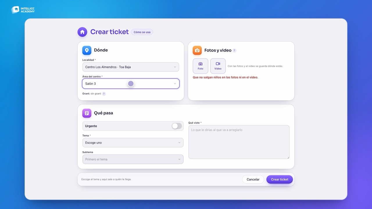 Lección de Tickets en la computadora